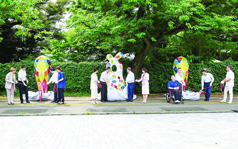 TOKYO: This picture shows the unveiling of the Tokyo 2020 Recovery Monuments, creations symbolizing the gratitude of the Japanese people and in particular those from Iwate, Miyagi and Fukushima - the prefectures worst affected by the 2011 earthquake and tsunami, during a ceremony in Tokyo yesterday. - AFPn