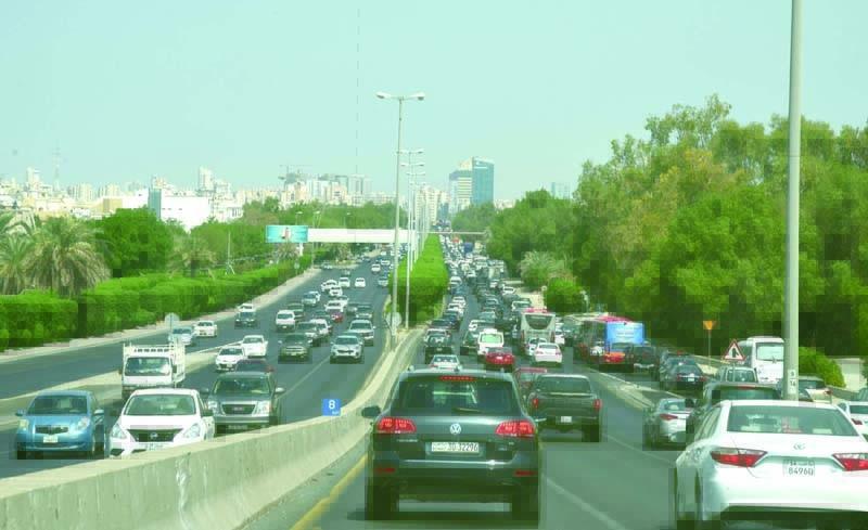 KUWAIT: Heavy traffic on the Fourth Ring Road, one of Kuwait's busiest highways, on Saturday. As Kuwait steps back into normalcy following months of COVID-19 restrictions, traffic jams have made their grand return to most main roads in the country. - Photo by Fouad Al-Shaikhnn