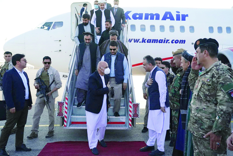 MAZAR-I-SHARIF: Afghanistan's President Ashraf Ghani arrives in this city yesterday. - AFP 