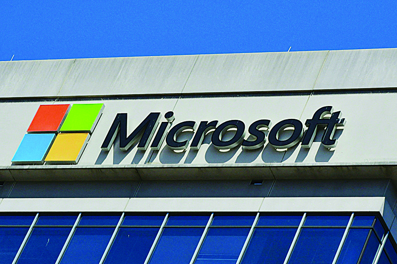 CHEVY CHASE: Photo shows, 2021 a Microsoft logo adorns a building in Chevy Chase, Maryland. Some 38 million records stored on a Microsoft service, including private information, were mistakenly left exposed this year, security firm UpGuard said. - AFPn