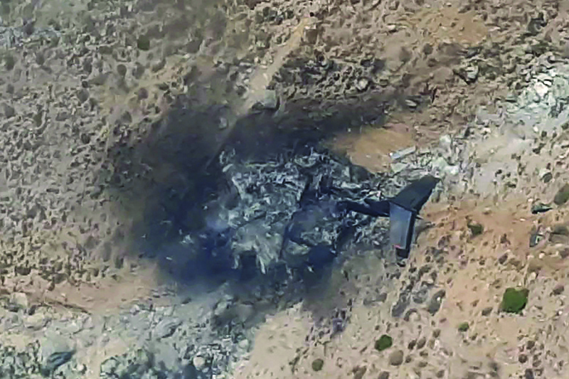 This image grab taken yesterday shows a view of the wreckage of a Russian Bombardier Be-200 aircraft in Kahramanmaras in southern Turkey. - AFP n