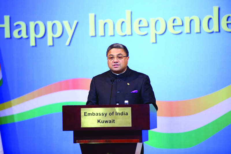 KUWAIT: Indian Ambassador Sibi George addresses the Indian diaspora on the occasion of the 75th Independence Day of India at the Indian embassy.n
