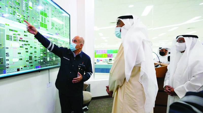 KUWAIT: His Highness the Prime Minister Sheikh Sabah Al-Khaled Al-Hamad Al-Sabah is given a demonstration yesterday during his visit to the Kuwait National Petroleum Company (KNPC) yesterday. - KUNAn