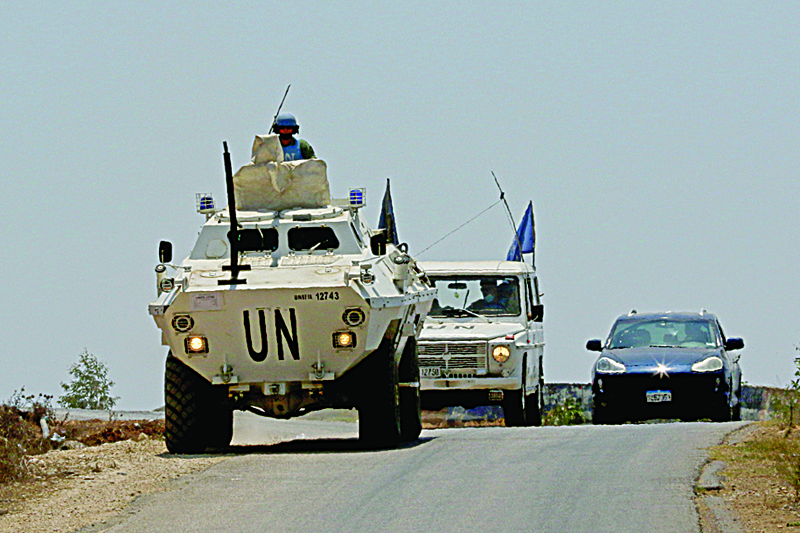 AL-KHIYAM, Lebanon: A picture shows the vehicles of United Nations Interim Force in Lebanon (UNIFIL), patrolling in Sahl Al-Khiyam (Khiyam plain) near the border with Zionist entity. - AFP n