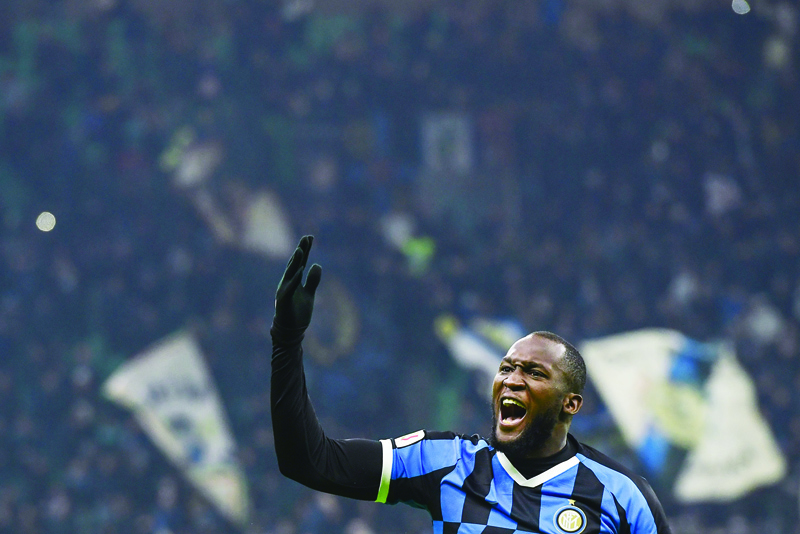 MILAN: In this file photo taken on January 14, 2020, Inter Milan's Belgian forward Romelu Lukaku celebrates after opening the scoring during the Italian Cup round of 16 match v Cagliari at the San Siro stadium in Milan. Romelu Lukaku returned to European champions Chelsea, seven years after his first spell at Stamford Bridge came to an end. - AFPnn