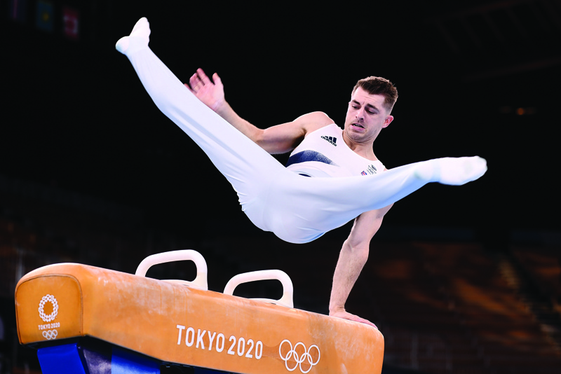 TOKYO: Britain's Max Whitlock competes in the artistic gymnastics men's pommel horse final of the Tokyo 2020 Olympic Games at the Ariake Gymnastics Centre in Tokyo yesterday. - AFPn