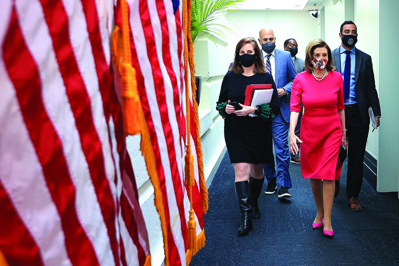 WASHINGTON: Speaker of the House Nancy Pelosi (D-CA) leaves the House Democratic caucus meeting at the US Capitol in Washington, DC. - AFP n