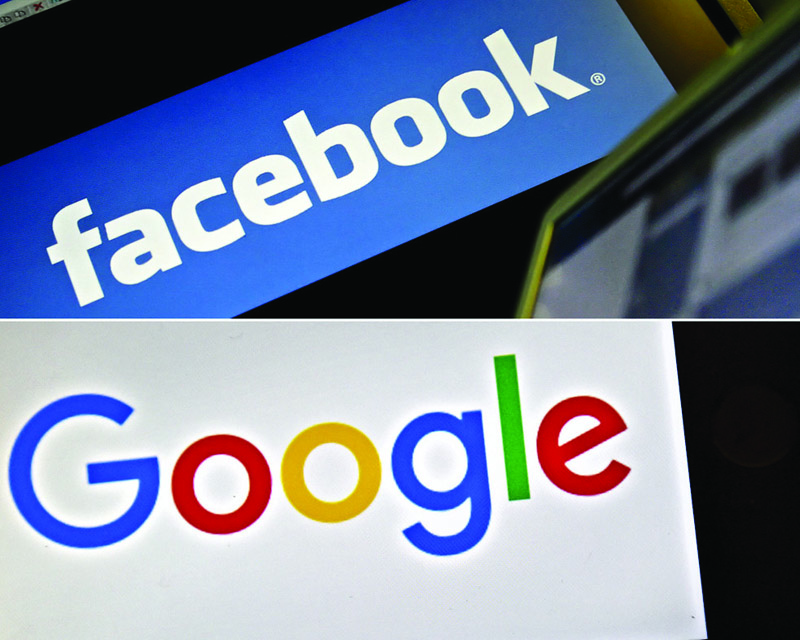 WASHINGTON: A combination of photos shows a photo of the logo of social networking website 'Facebook' on a computer screen and that of US multinational technology company Google. - AFP n