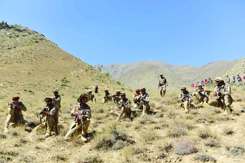 PANJSHIR: Afghan resistance movement and anti-Taleban uprising forces take part in a military training at Malimah area of Dara district in Panjshir province as the valley remains the last major holdout of anti-Taleban forces. - AFP n