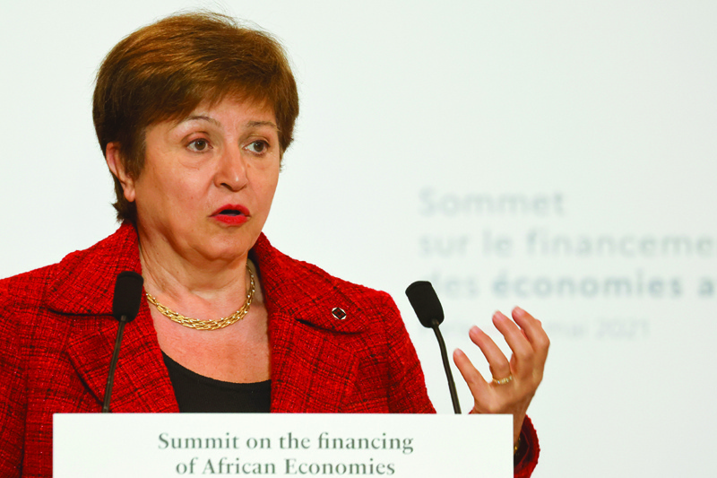 PARIS: In this file photo taken on May 18, 2021, International Monetary Fund Managing Director Kristalina Georgieva speaks during a joint press conference at the end of the Summit on the Financing of African Economies in Paris. - AFPnn