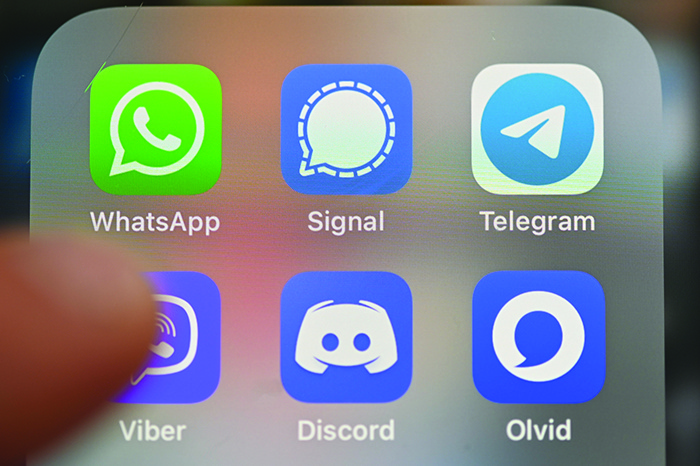 RENNES, France: In this file photo taken on January 22, 2021 shows a smartphone screen featuring messaging service applications WhatsApp, Signal, Telegram, Viber, Discord and Olvid. — AFP