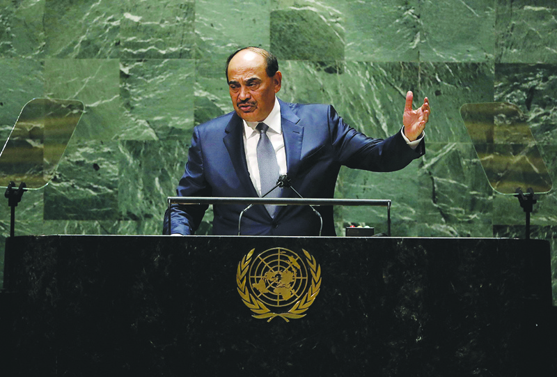 NEW YORK: HH the Prime Minister of Kuwait Sheikh Sabah Al-Khaled Al-Hamad Al-Sabah addresses the General Debate of the 76th Session of the United Nations General Assembly at UN headquarters on Friday. - AFP n