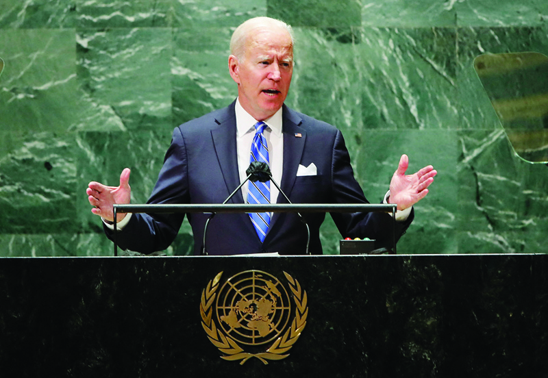 NEW YORK: US President Joe Biden addresses the 76th Session of the UN General Assembly yesterday. - AFP n
