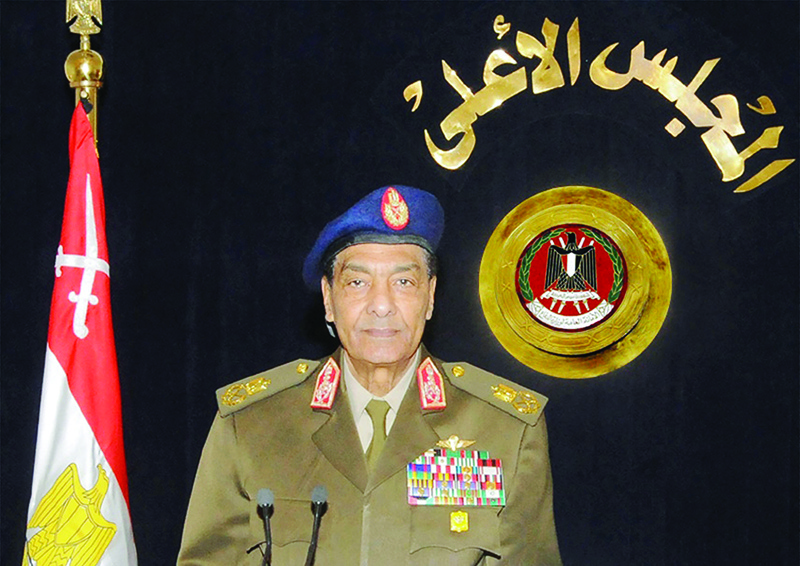 CAIRO: This file picture shows Field Marshal Mohammed Hussein Tantawi announcing in a televised speech on Jan 24, 2012 the lifting of a decades-old state of emergency. - AFP n
