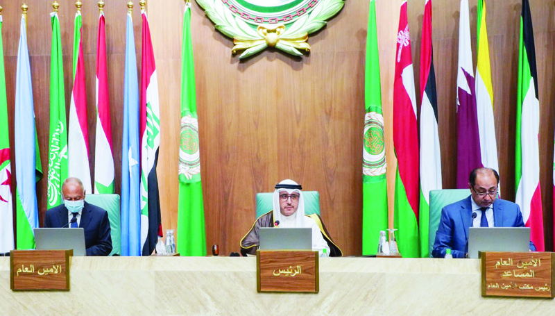 CAIRO: Kuwaiti Foreign Minister Sheikh Ahmad Nasser Al-Mohammad Al-Sabah chairs an Arab League session yesterday. – KUNA n