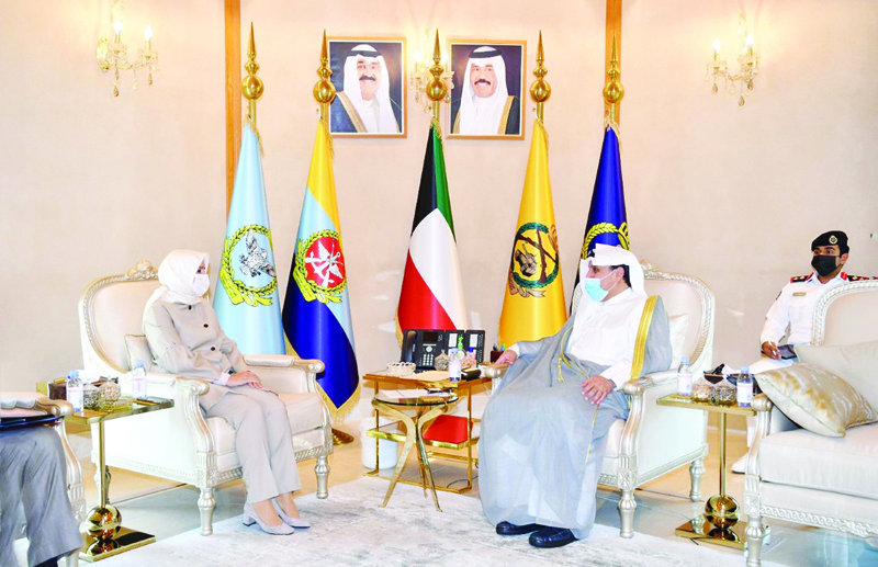 KUWAIT: Deputy Prime Minister and Minister of Defense Sheikh Hamad Jaber Al-Ali Al-Sabah meets Turkish Ambassador to Kuwait Ayse Koytak. - KUNAn