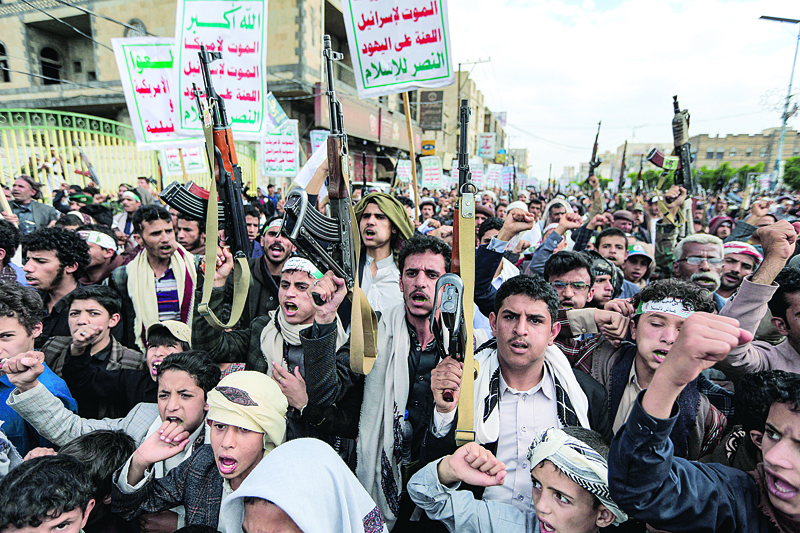 SANAA: Shiite Muslim supporters of the Iran-backed Houthi rebels gather to commemorate the anniversary of the death of Shiite Imam Zaid Bin Ali in the Houthi-held Yemeni capital Sanaa. - AFP n