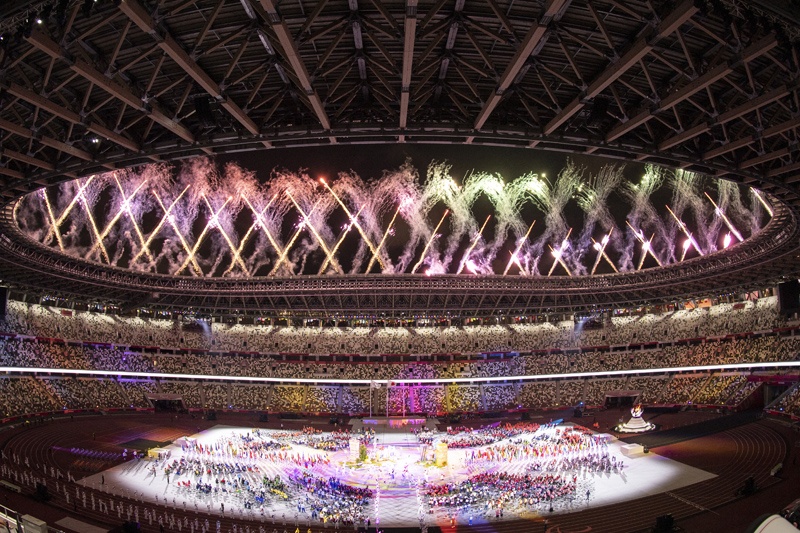 TOKYO: Fireworks light up the sky during the closing ceremony of the Tokyo 2020 Paralympic Games at the Olympic Stadium in Tokyo yesterday. – AFPn