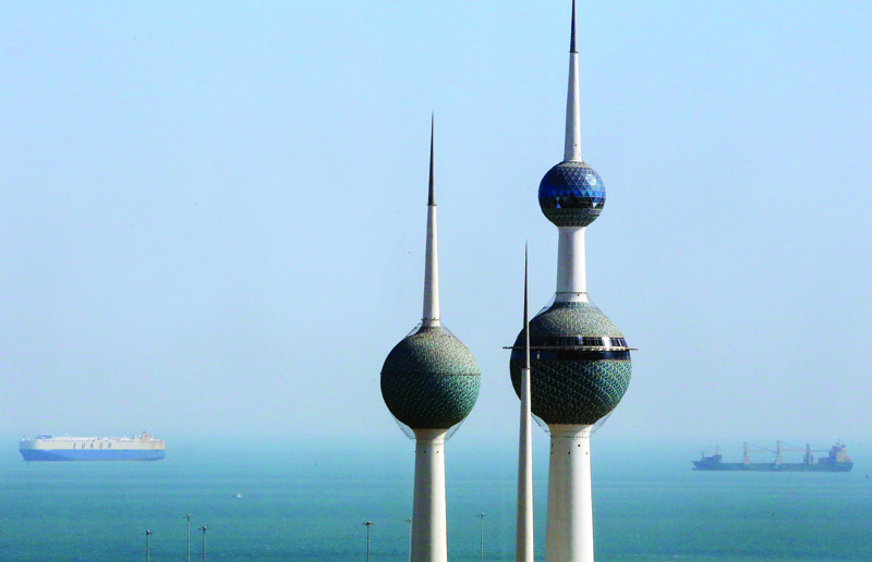 KUWAIT: A picture taken yesterday from Kuwait City's Al-Hamra highrise shows the landmark Kuwait Towers as cargo ships, in the background, cross the Arabian Gulf waters off the shore of oil-rich Gulf emirate. - Photo by Yasser Al-Zayyatnn(To have your picture featured in the Kuwait Times' 'Photo of the Day' section, please send your horizontal, high resolution and unedited photos to local@kuwaittimes.com, along with the full name and Instagram account, in addition to a description showing the picture's location and date taken)n