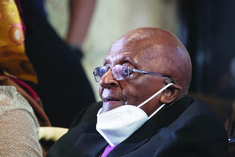 CAPE TOWN, South Africa: Archbishop Emeritus and Nobel Peace Laureate Desmond Tutu, attends a service at St George's Cathedral to celebrate his 90th birthday in Cape Town, yesterday.-AFPn