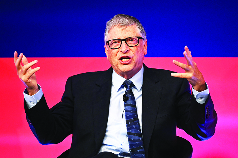 LONDON: Microsoft founder-turned-philanthropist Bill Gates speaks during the Global Investment Summit at the Science Museum in London yesterday. - AFP n