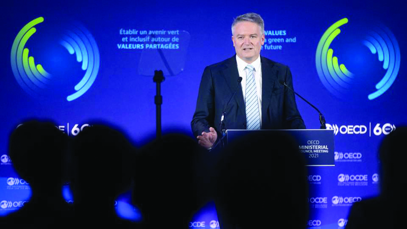 PARIS: Secretary General of the Organization for Economic Cooperation and Development (OECD) Mathias Cormann delivers an inaugural speech at the Organization for Economic Cooperation and Development's Ministerial Council Meeting in Paris.-AFPn