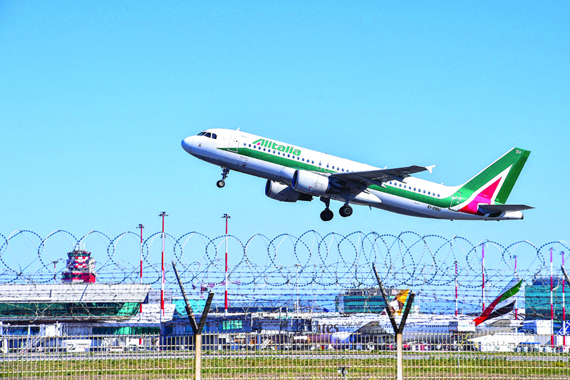 FIUMICINO: An Airbus A320 passenger airplane of new Italian airline company ITA, bearing the Alitalia livery after ITA retained Alitalia brand for 90 million euros, takes off from Rome’s Fiumicimo airport on October 15, 2021. – AFP n