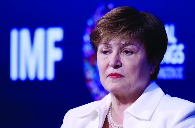 WASHINGTON: In this file photo, International Monetary Funds (IMF) Managing Director Kristalina Georgieva pauses while speaking about gender equality during the IMF and World Bank Fall Meetings in Washington, DC. -- AFPnn
