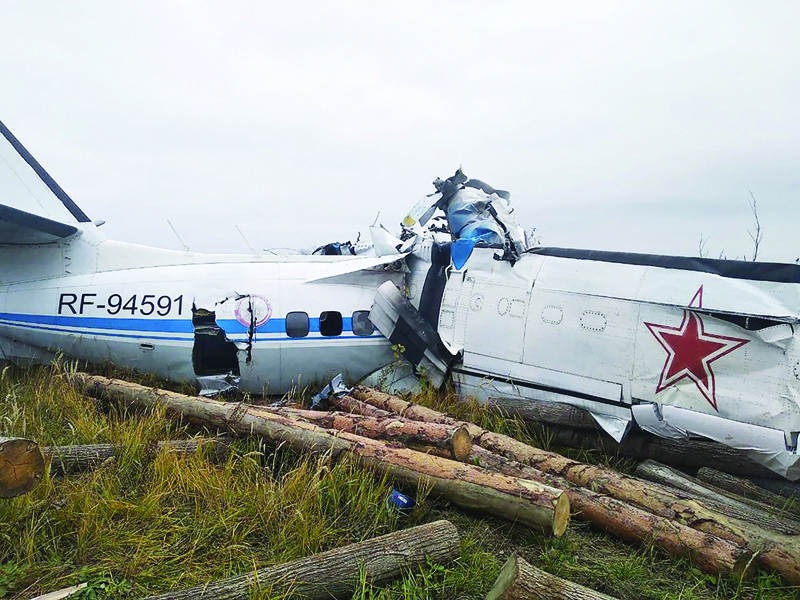 MENZELINSK: This handout picture shows wreckage at a site of the L-410 plane crash near the town of Menzelinsk in the Republic of Tatarstan. - AFP n