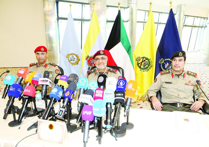 KUWAIT: Defense ministry officials hold a press conference at the ministry yesterday. - Photo by Yasser Al-Zayyatn