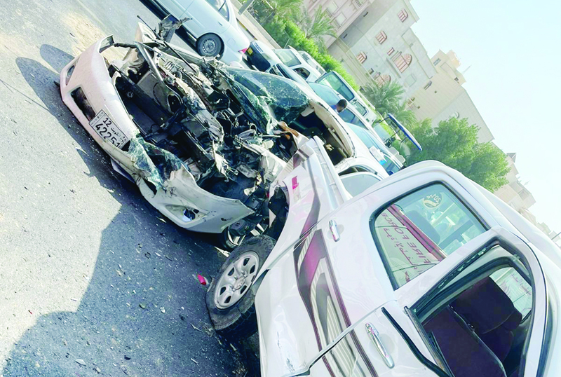 KUWAIT: This handout photo shows two vehicles involved in an accident reported on Ghazali Expressway yesterday.n