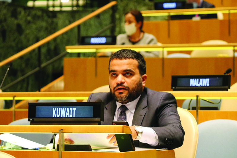 NEW YORK: Kuwait's Second Secretary Bashar Al-Muwaizri speaks during a discussion of measures to eliminate international terrorism in the sixth committee of the United Nations General Assembly. - KUNA photosn