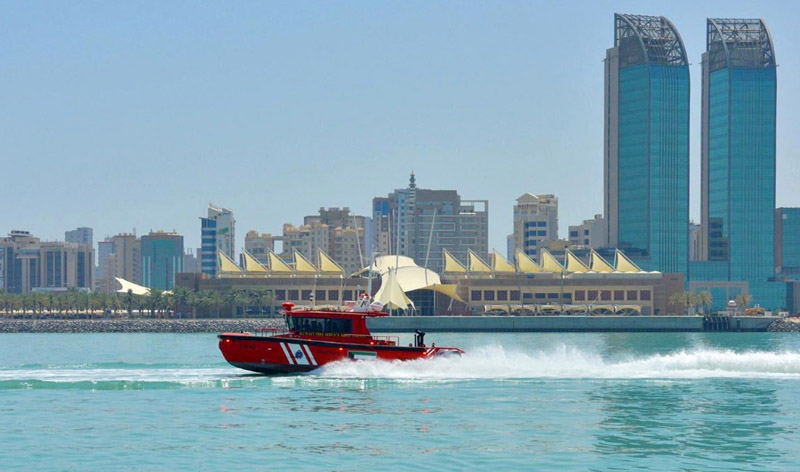 KUWAIT: A Kuwait Fire Force boat participates in a search operation for a person who went missing while swimming off the Messila beach. - Kuwait Fire Force photosn