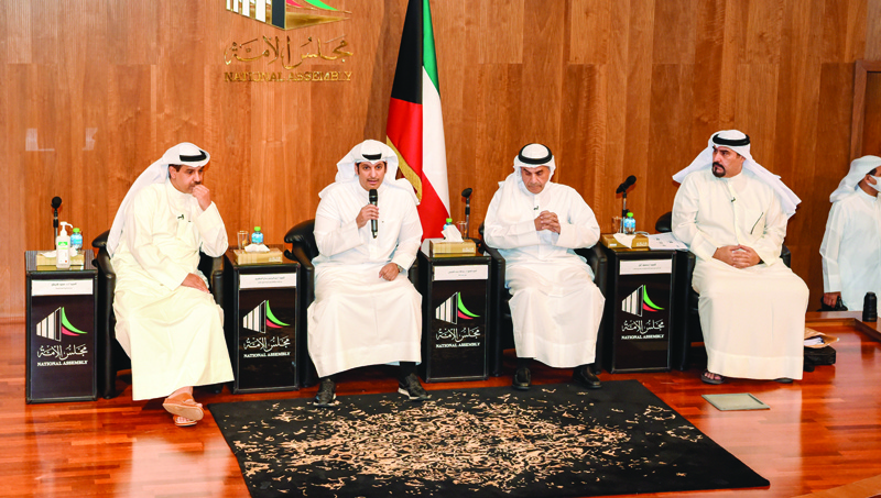 KUWAIT: Minister of Information and Culture and Minister of State for Youth Affairs Abdulrahman Al-Mutairi (second from left) speaks during a meeting to discuss efforts to improve the sports sector in Kuwait. - KUNA photosn
