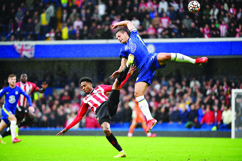 LONDON: Southampton's English defender Kyle Walker-Peters (left) vies with Chelsea's Spanish defender Cesar Azpilicueta during the English Premier League football match between Chelsea and Southampton at Stamford Bridge yesterday. - AFP n
