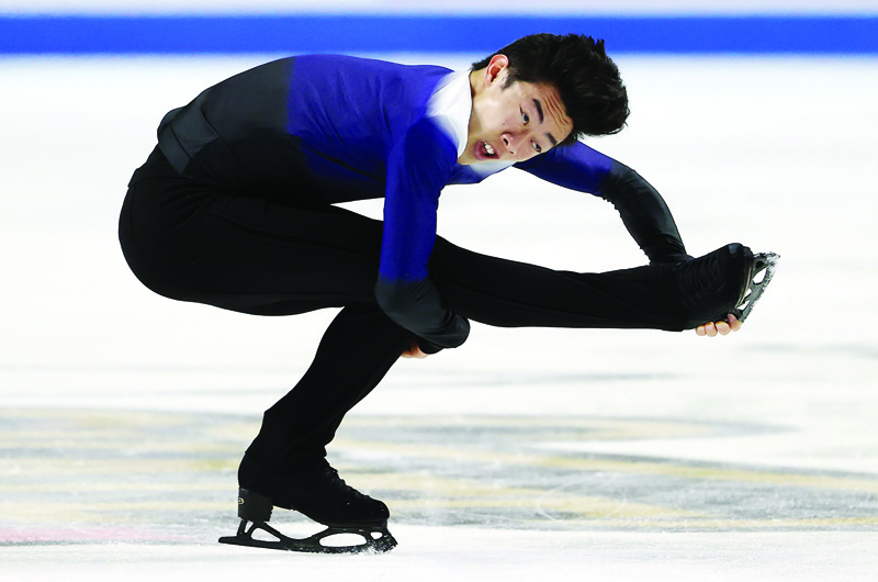 LAS VEGAS: Nathan Chen of the United States competes in the Men's Free Program during the ISU Grand Prix of Figure Skating - Skate America at Orleans Arena on Oct 23, 2021. - AFP  n