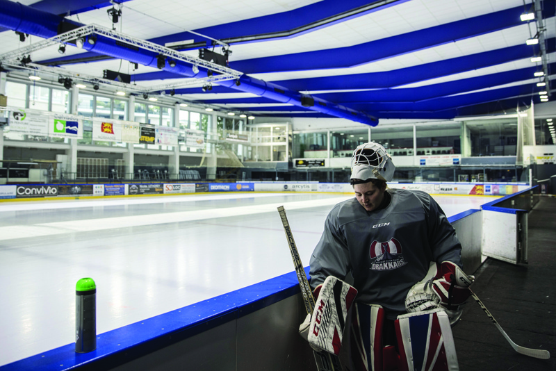 CAEN: French goaltender Charlotte Cagigos, 21-year-old, gets ready before participating on a rink in a training session in Caen, northwestern France, on September 28, 2021. - AFPnn