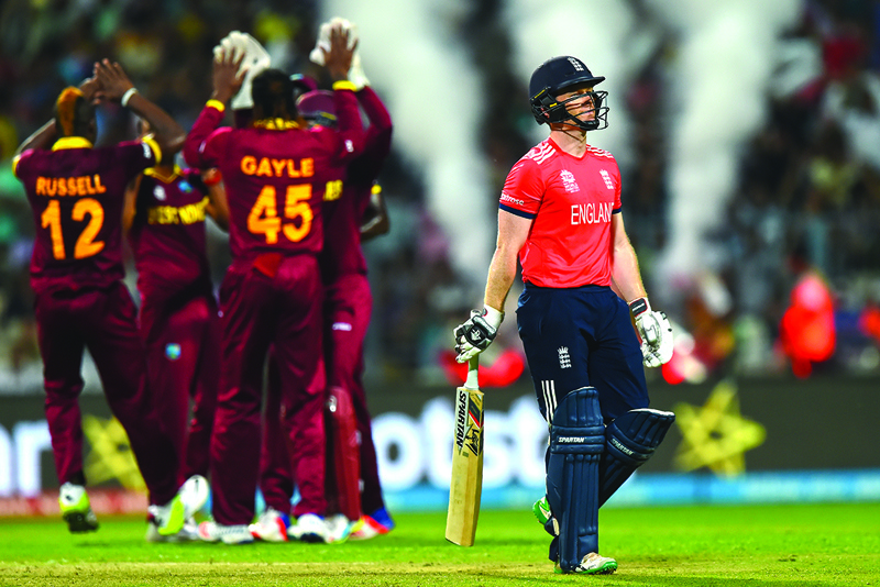 KOLKATA: In this file photo taken on April 03, 2016 England's captain Eoin Morgan walks back to the pavilion after his dismissal during the World T20 cricket tournament final match between England and West Indies at The Eden Gardens Cricket Stadium in Kolkata. - AFPnn