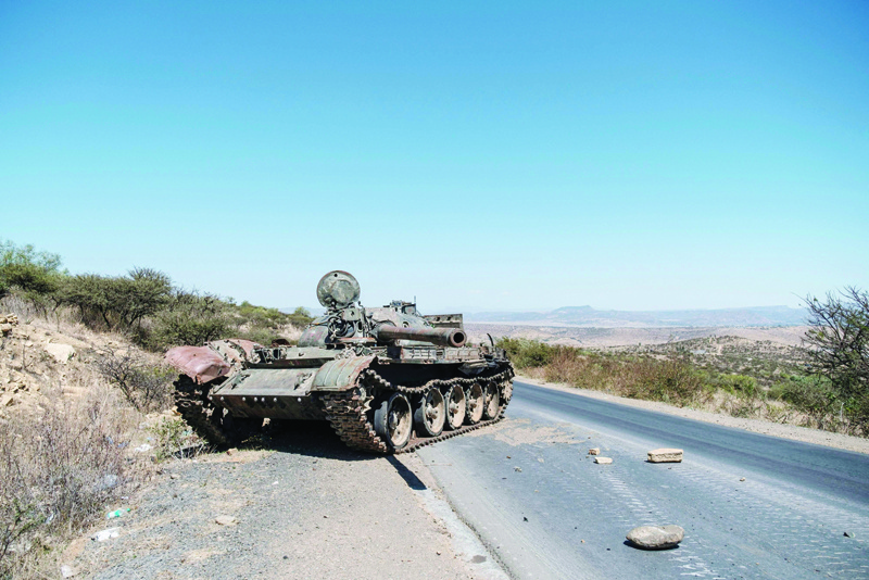 MEKELE: A damaged tank stands on a road north of Mekele, the capital of Tigray. - AFP n
