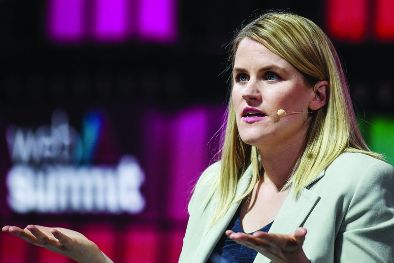 LISBON: Facebook Whistleblower Frances Haugen delivers a speech on the opening day of the Web Summit in Lisbon. - AFP n