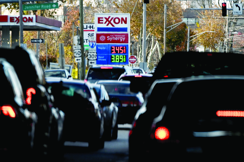 ANNAPOLIS, US: The price of gas is seen as traffic moves through Annapolis, MD, on Tuesday.-AFPnn