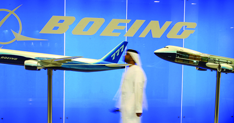 DUBAI: In this file photo, an Emirati visits the stand of Boeing at the Dubai Airshow. —AFP