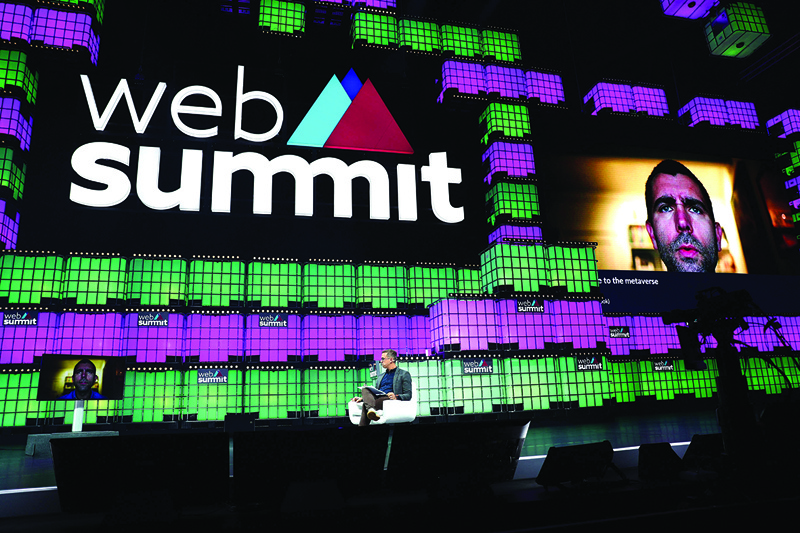 LISBON: Insider Global Editor-in-chief Nicholas Carlson (right) participates in a video conference with Meta (ex-Facebook) Chief product officer Chris Cox at the main stage of the Web Summit in Lisbon. - AFP n