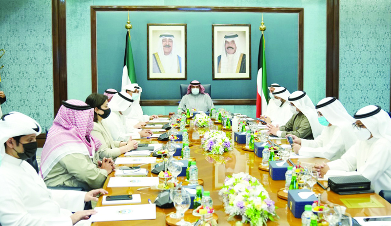 KUWAIT: His Highness the Prime Minister Sheikh Sabah Khaled Al-Hamad Al-Sabah chairs the Cabinet meeting yesterday. - KUNAn
