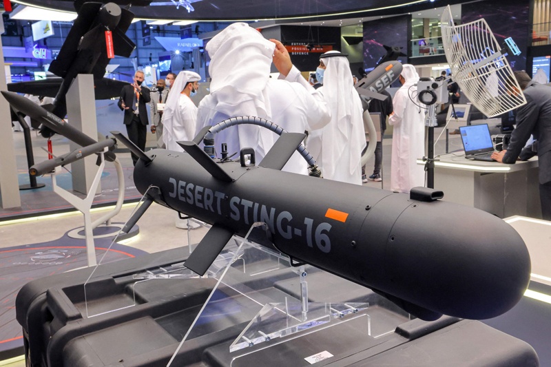 DUBAI: This picture taken on Nov 14, 2021 shows a view of the Desert Sting DS-16 precision-guided glide weapon by Halcon, a part of the EDGE advanced technology group, at the 2021 Dubai Airshow. – AFP n