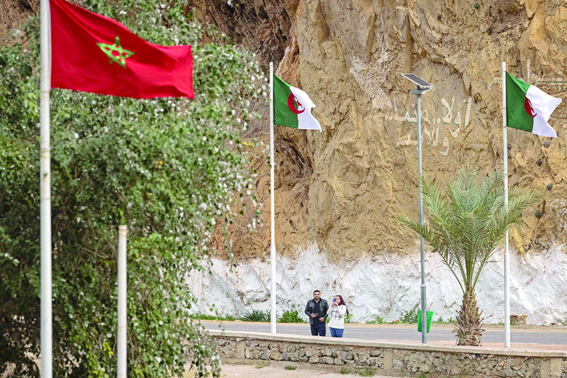 OUJDA, Morocco: Algerians take pictures along the border with Morocco on Nov 4, 2021. - AFPn