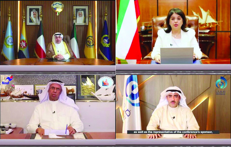 KUWAIT: Deputy Prime Minister and Minister of Defense Sheikh Hamad Jaber Al-Ali Al-Sabah (top left) speaks during the opening of the first Kuwait Conference on Partnership between the Public and Private Sectors, held virtually yesterday. - KUNAn