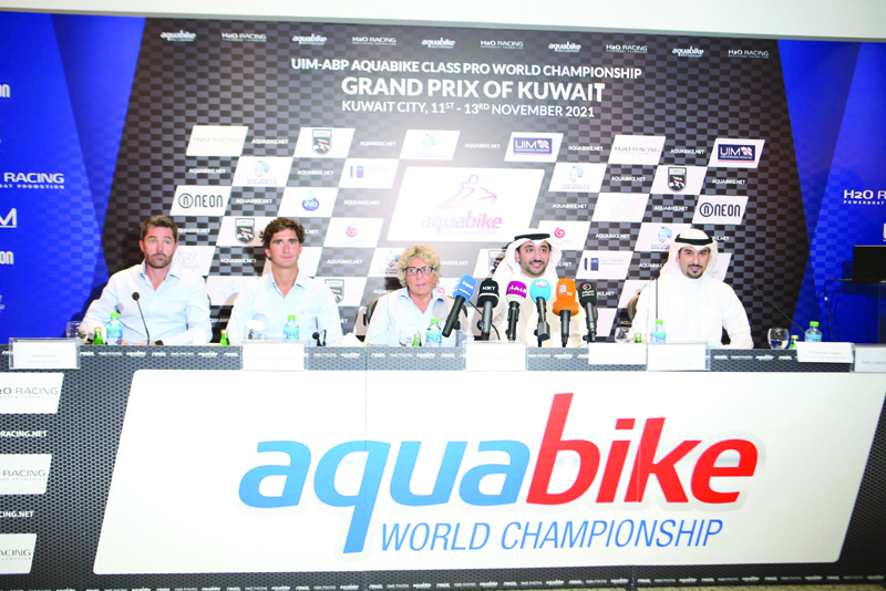 KUWAIT: Officials take part in a press conference yesterday to announce the UIM-AUP Aquabike World Championship Kuwait Grand Prix. - Photo by Yasser Al-Zayyatn