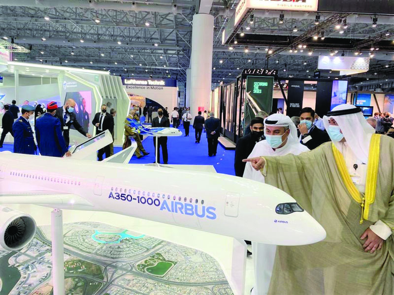 DUBAI: DGCA President Sheikh Abdullah Al-Ali Al-Salem Al-Sabah is seen while touring the Dubai Airshow 2021. - KUNAn