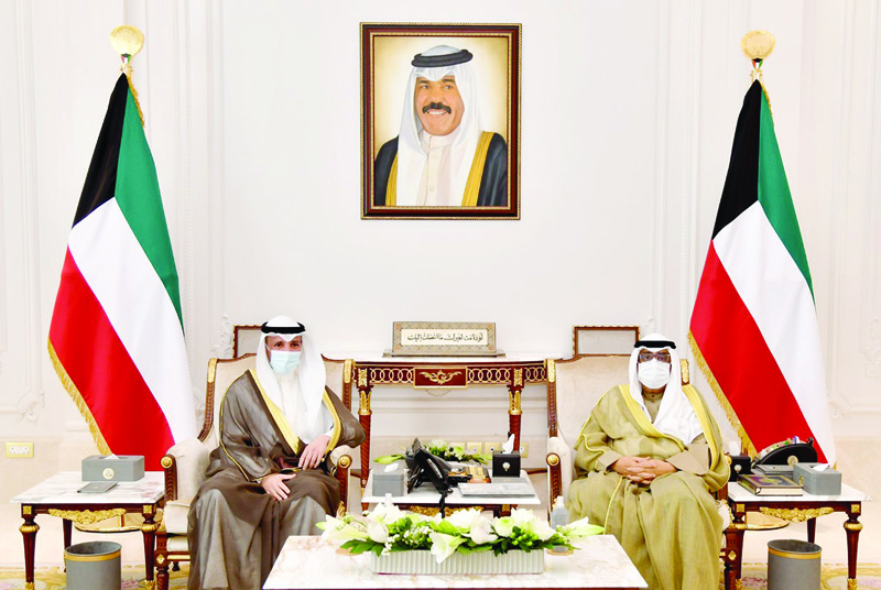 KUWAIT: His Highness the Crown Prince Sheikh Mishal Al-Ahmad Al-Jaber Al-Sabah meets National Assembly Speaker Marzouq Al-Ghanem. - KUNA photosn